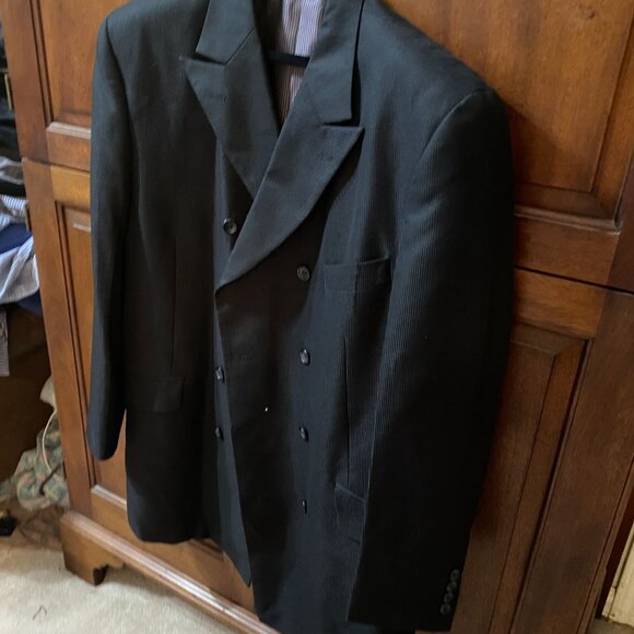 Caravelli Men Blazer Jacket Superior 150s Black Pinstripe Double Breasted Formal - Picture 12 of 14